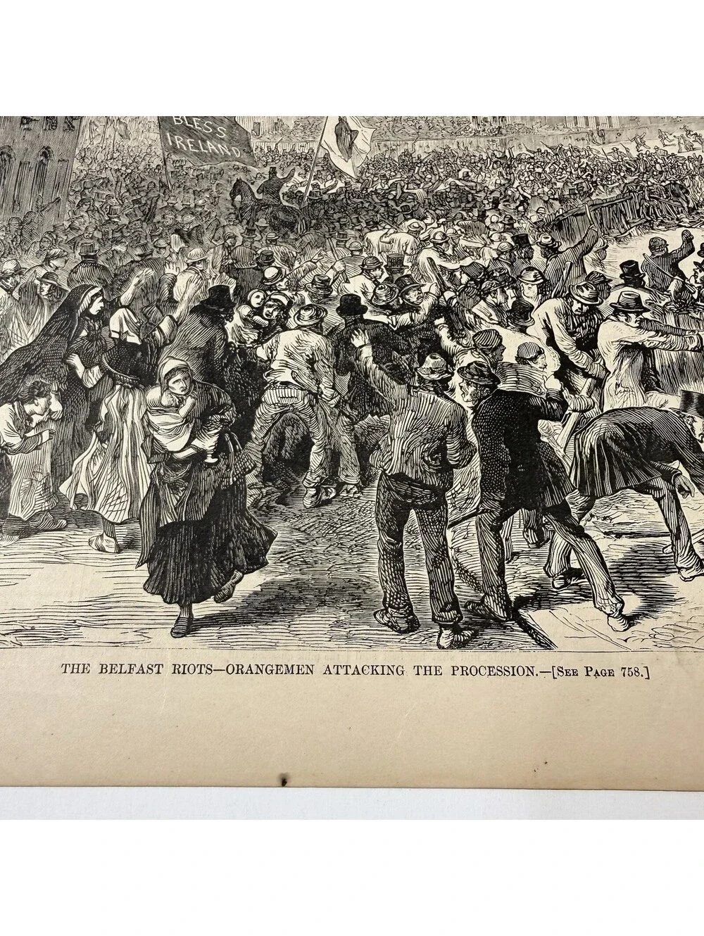 1872 Harper’s Weekly Belfast Riots Orangemen Ireland Political Print